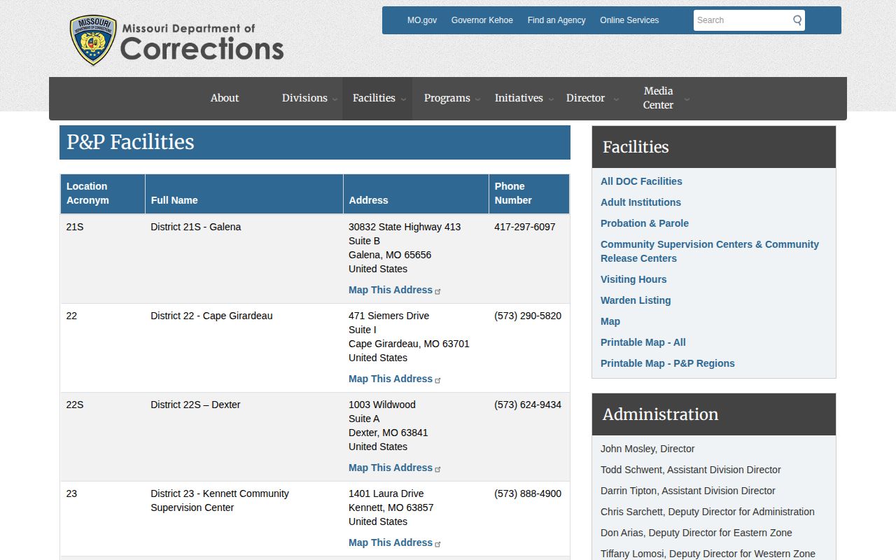 District 23 office listing for New Madrid County post-release supervision