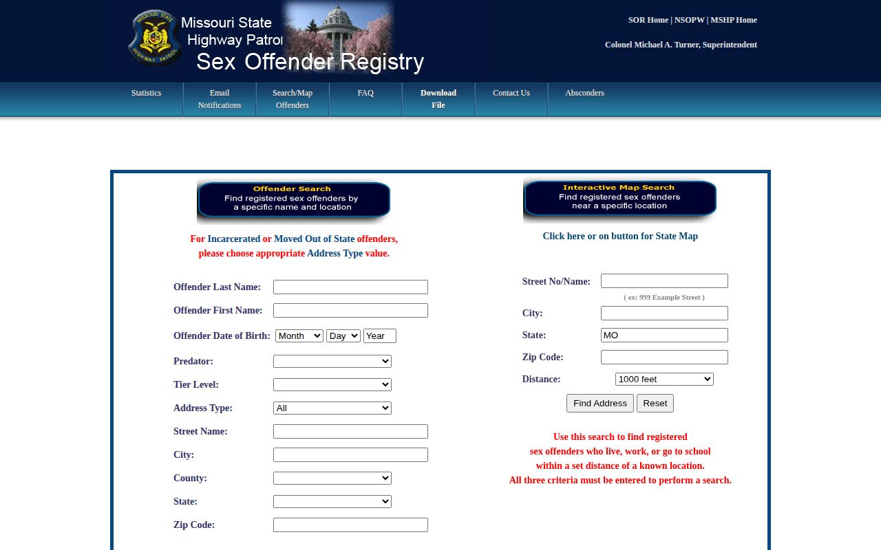 Missouri registry search for New Madrid County release dates