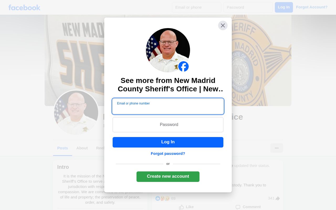 New Madrid County Sheriff social channel for released booking photo research