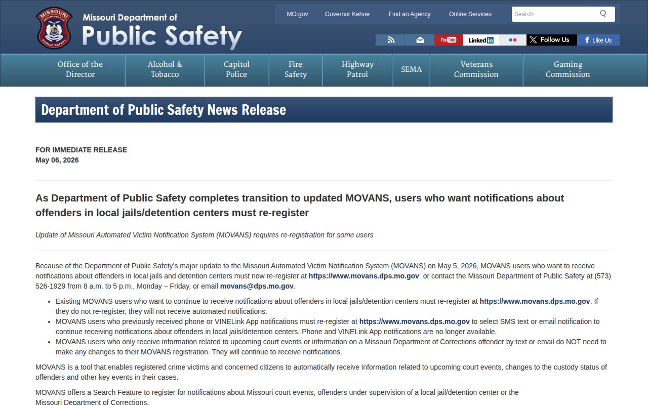 May 2026 MOVANS registration notice for New Madrid County release alerts